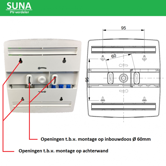 SEP PV-verdeler SUNA 5000W / 1x installatieautomaat, 1x aardlekautomaat en 2x WCD / PV-00B25V2