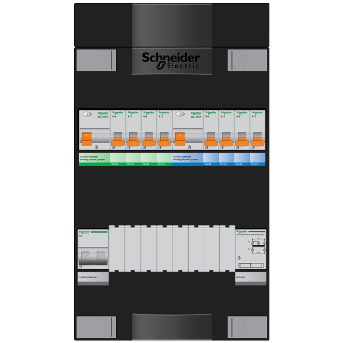 Schneider groepenkast 1 fase met 8 groepen en beltransformator ADVG24244TH1