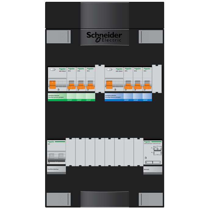 Schneider groepenkast 1 fase met 6 groepen en beltrafo ADVG23234TH1