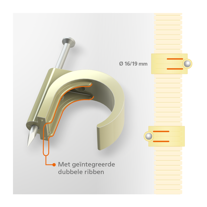 JMV spijkerclip voor flexbuis - 16/19 mm crème - 100 stuks