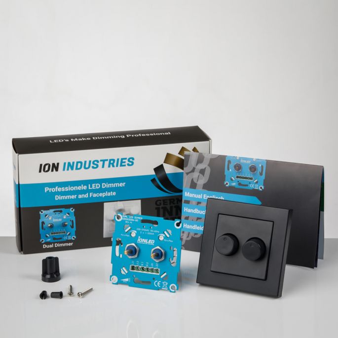 ION Industries LED Dimmer 2 x 200 Watt inclusief frontplaat Mat Antraciet  IDD 2x200W-SET-ANTR