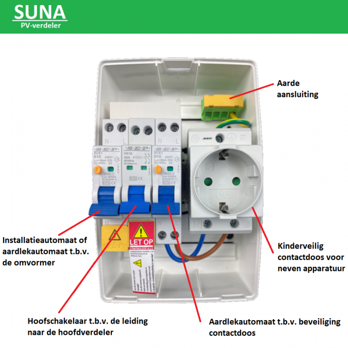 SEP PV-verdeler SUNA 4000W / 2x aardlekautomaat en 1x WCD / PV-03B20V1