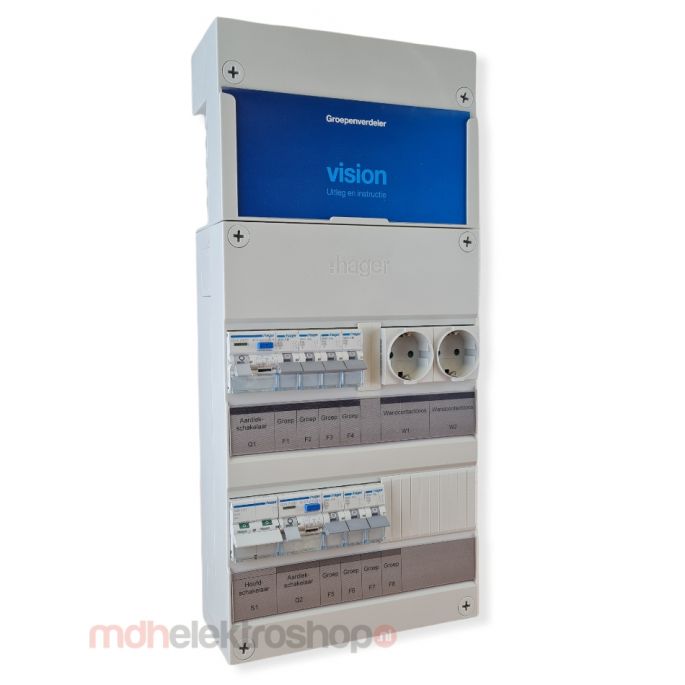 Hager groepenkast, 1 fase met 7 groepen en 2 wandcontactdozen, alt. voor VKG43E-WW