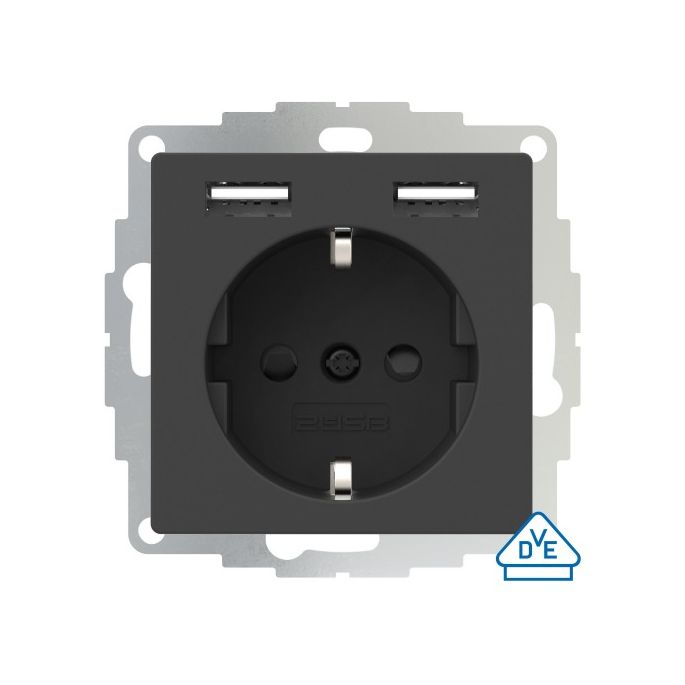 Wandcontactdoos met dubbele USB (2x A) aansluiting - Antraciet