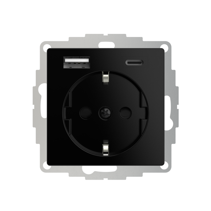 Wandcontactdoos met dubbele USB (A+C) aansluiting - Zwart