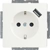 Busch-Jaeger | Wandcontactdoos randaarde kinderbeveiliging met USB-voeding | Future Linear Glanzend Wit | 20 EUCBUSB-84