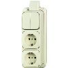 Busch-Jaeger | Combinatie serieschakelaar / 2 x wandcontactdoos met randaarde | Opbouw Crème | 2601/5/2300/2 EAPJ