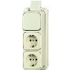 Busch-Jaeger | Combinatie wisselschakelaar / 2 x wandcontactdoos met randaarde | Opbouw Crème | 2601/6/2300/2 EAPJ