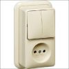 Gira | combinatie serieschakelaar/wandcontactdoos zonder randaarde | Opbouw Crème | 047510