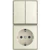 Busch-Jaeger | Combinatie wandcontactdoos met randaarde, kinderbeveiliging en serieschakelaar | Opbouw crème | 2601/5/20 EAPBJ-522 | 2TKA00005539