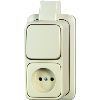 Busch-Jaeger | Combinatie wisselschakelaar/wandcontactdoos zonder randaarde | Opbouw Crème | 2601/6/2300 APJ