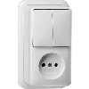 Gira | combinatie serieschakelaar/wandcontactdoos zonder randaarde | Opbouw Crème | 047510