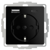 Wandcontactdoos met dubbele USB (A+C) aansluiting - Zwart
