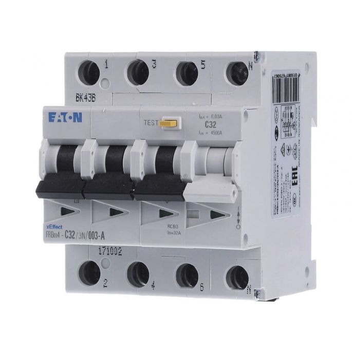Eaton aardlekautomaat / 32A, 30mA, C-kar, 3P+N / FRBM4-C32/3N/003-A / 171002