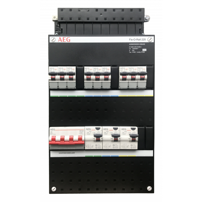 GE / AEG Groepenkast | 9 Groepen 9 x Lichtgroepen | 3 Fase | Fix-O-Rail 220 x 330 mm | A330/232323+HS4/40