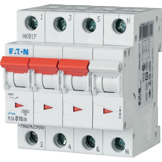 Eaton krachtgroep / 3-polig + nul, B10A / PLS6-B10/3N-MW / 242988