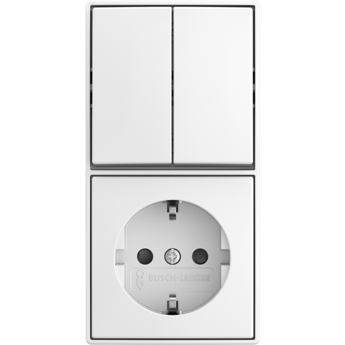 Busch-Jaeger | Combinatie wandcontactdoos met randaarde, kinderbeveiliging en serieschakelaar | Opbouw wit | 2601/5/20 EAPBJ-524 | 2TKA00005538
