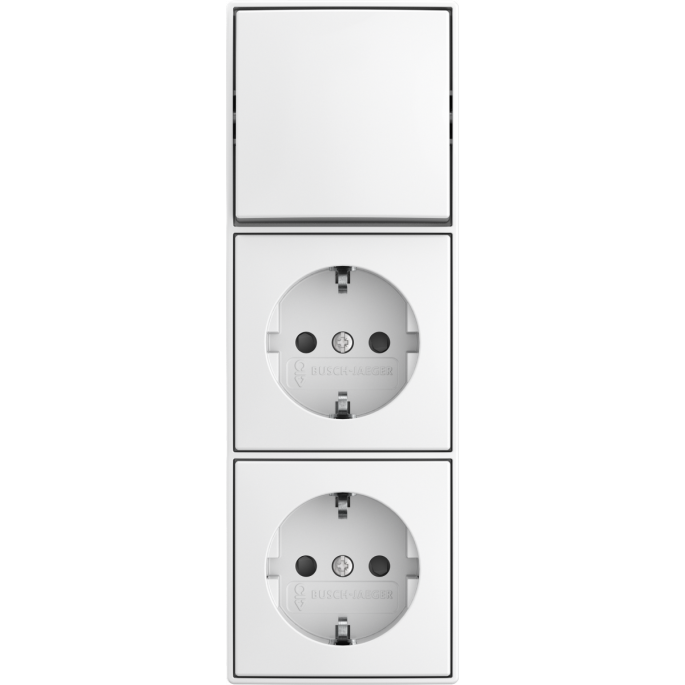 Busch-Jaeger | Combinatie 2x wandcontactdoos met randaarde, kinderbeveiliging en wisselschakelaar | Opbouw wit | 2601/6/20/2 EAPBJ-524 | 2TKA00005544