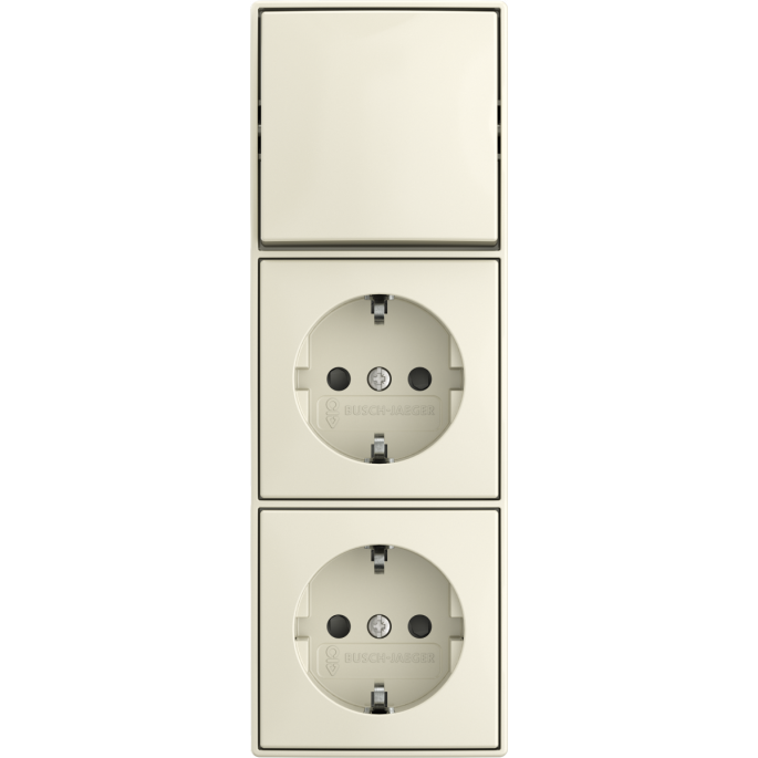 Busch-Jaeger | Combinatie 2x wandcontactdoos met randaarde, kinderbeveiliging en wisselschakelaar | Opbouw crème | 2601/6/20/2 EAPBJ-522 | 2TKA00005545