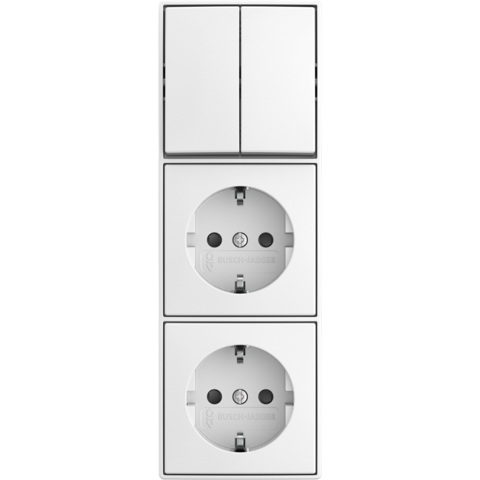Busch-Jaeger | Combinatie 2x wandcontactdoos met randaarde, kinderbeveiliging en serieschakelaar | Opbouw wit | 2601/5/20/2 EAPBJ-524 | 2TKA00005546