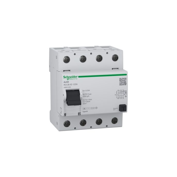 Schneider Acti9 aardlekschakelaar | 125A, 30mA, Type A, 4-polig | A9R41492