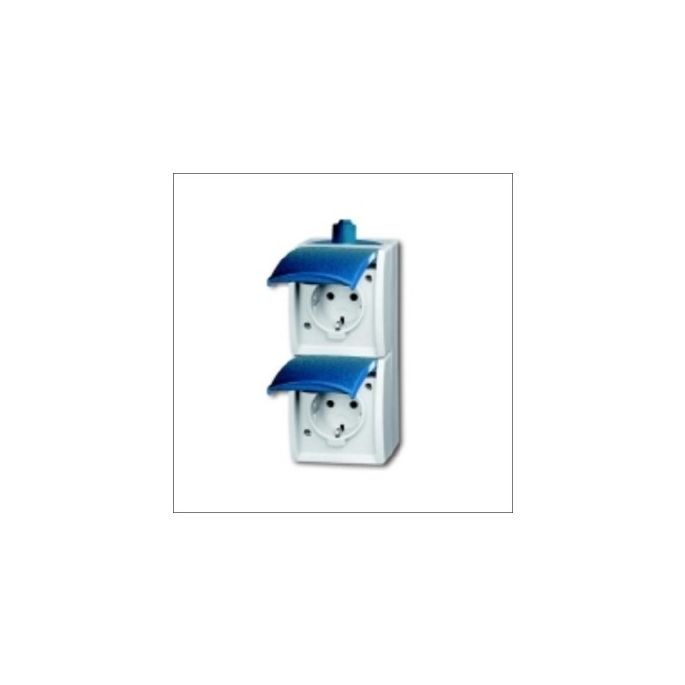 BUSCH-JAEG 20-02 EBW-54 - Wandcontactdoos 2-voudig verticaal + randaarde en kinderbeveiliging