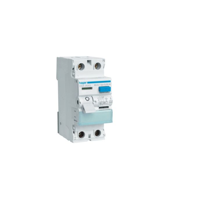 Hager aardlekschakelaar | 63A, 30mA, 2-polig | CDA263D