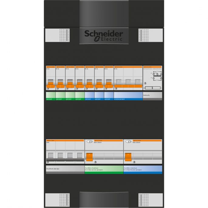 Schneider groepenkast 3 fase met 7 groepen en fornuisgroep ADVG44434FH3
