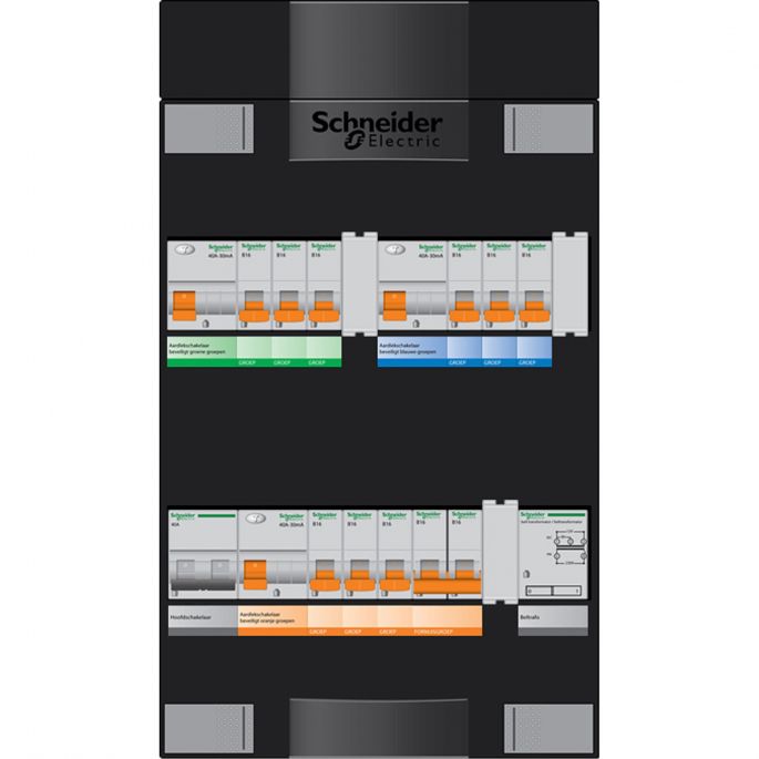 Schneider groepenkast 3 fase met 9 groepen en fornuisgroep ADVG2323234FH3