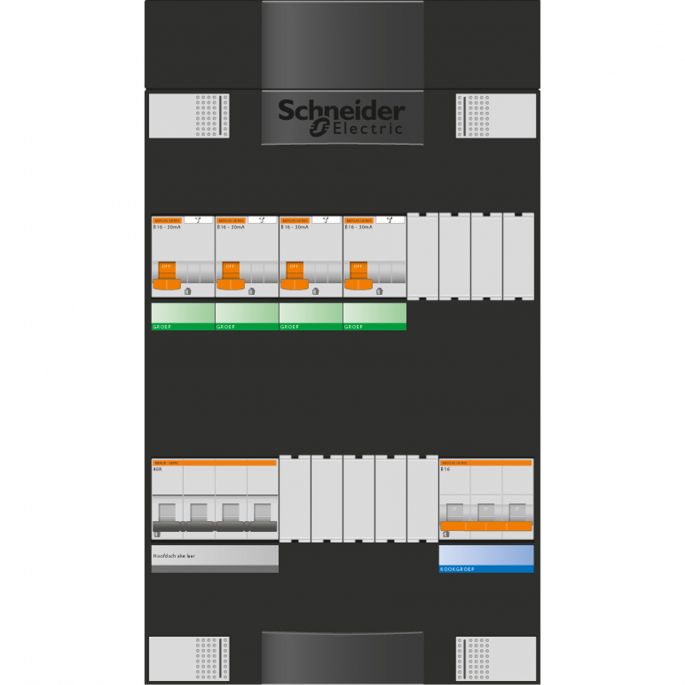 Schneider groepenkast 3 fase met 4 aardlekautomaten ADVAG34000H3