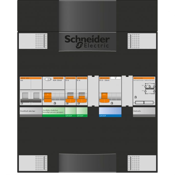 Schneider groepenkast 1 fase met 3 aardlekautomaten en beltrafo ADVA11224TH1