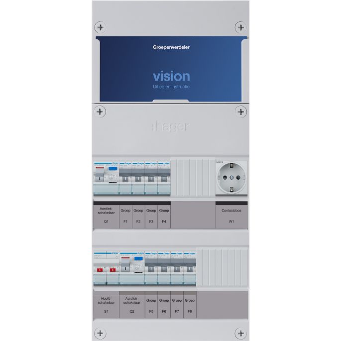 Groepenkast Hager | 8 Groepen 8 x Lichtgroepen 1 x Wandcontactdozen | 1 Fase | VKG44E-W