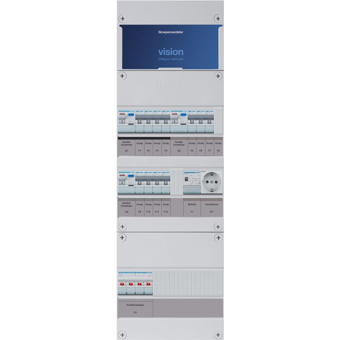 Groepenkast Hager | 12 Groepen 12 x Lichtgroepen 1 x Wandcontactdoos 1 x Beltransformator | 3 Fase | VKG444M-TW