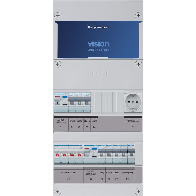 Groepenkast Hager | 7 Groepen 6 x Lichtgroepen 1 x Fornuisgroep 1 x Wandcontactdoos | 3 Fase | VKG330L-FW