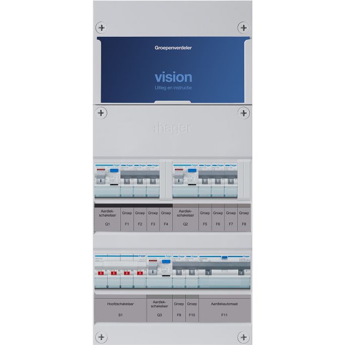 Groepenkast Hager | 9 Groepen 8 x Lichtgroepen 1 x Aardlekautomaat | 3 Fase | VKG323L-B