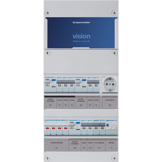 Groepenkast Hager | 8 Groepen 7 x Lichtgroepen 1 x Fornuisgroep 1 x Beltransformator 1 x Wandcontactdoos | 3 Fase | VKG322L-FTW