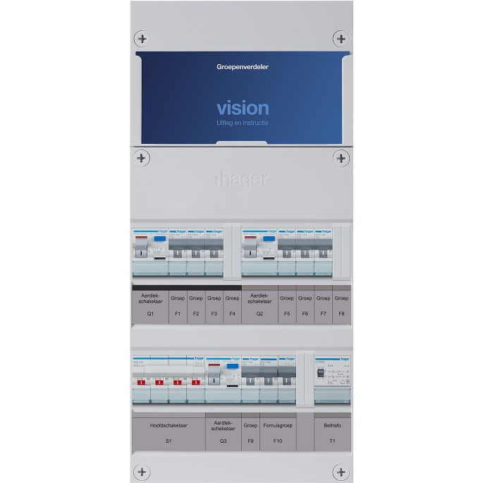 Groepenkast Hager | 8 Groepen 7 x Lichtgroepen 1 x Fornuisgroep 1 xBeltransformator | 3 Fase | VKG313L-FT