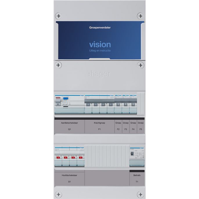 Groepenkast Hager | 4 Groepen 3 x Lichtgroepen 1 x Krachtgroep 1 x Beltransformator | 3 Fase | VKG300K-KT