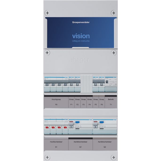 Groepenkast Hager | 5 Groepen 4 x Lichtgroepen 1 x Krachtgroep 1 x Beltransformator | 3 Fase | VKG22L-KT
