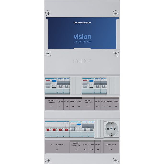 Groepenkast Hager | 6 Groepen 6 x Lichtgroepen 1 x Wandcontactdoos | 3 Fase | VKG222L-W 