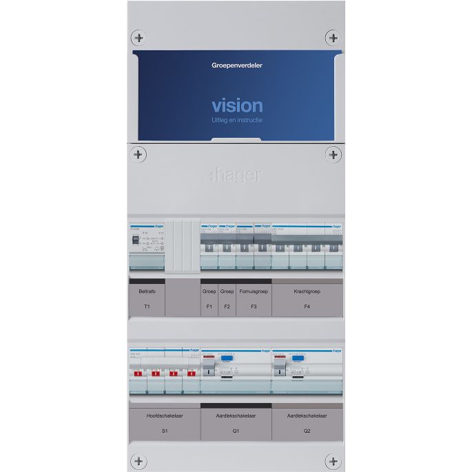 Groepenkast Hager | 3 Groepen 2 x Lichtgroepen 1 x Fornuisgroep 1 x Krachtgroep 1 x Beltransformator | 3 Fase | VKG20L-FKT