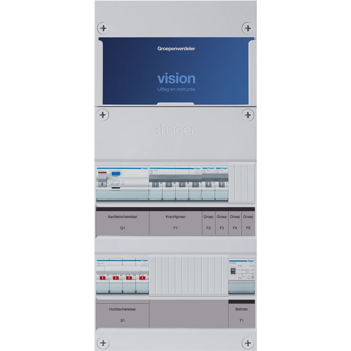 Groepenkast Hager | 3 Groepen 2 x Lichtgroepen 1 x Krachtgroep 1 x Beltransformator | 3 Fase | VKG200K-KT