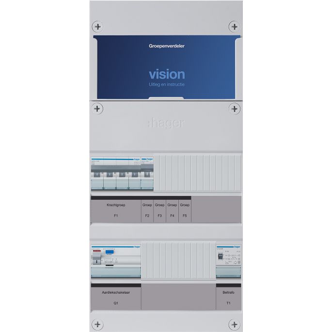 Groepenkast Hager | 2 Groepen 1 x Lichtgroep 1 x Krachtgroep 1 x Beltransformator | 3 Fase | VKG100U-KT