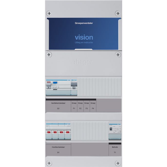 Groepenkast Hager | 1 Groep 1 x Lichtgroep 1 x Beltransformator | 3 Fase | VKG100K-T