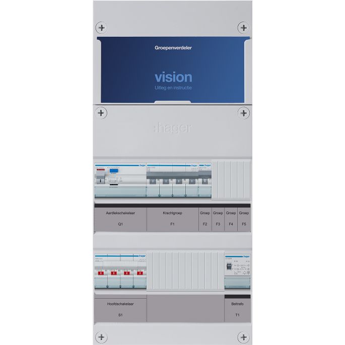 Groepenkast Hager | 2 groepen 1 x Lichtgroep 1 x Krachtgroep 1 x Beltransformator | 3 Fase | VKG100K-KT