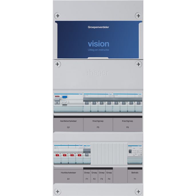 Groepenkast Hager | 3 Groepen 1 x Lichtgroep 2 x Krachtgroep 1x Beltransformator | 3 Fase | VKG100K-KKT