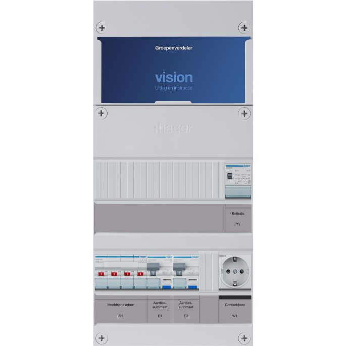 Groepenkast Hager | 3 Groepen 2 x Lichtgroepen 1 x Beltransformator 1 x wandcontactdoos | 3 Fase | VKG020K-TW