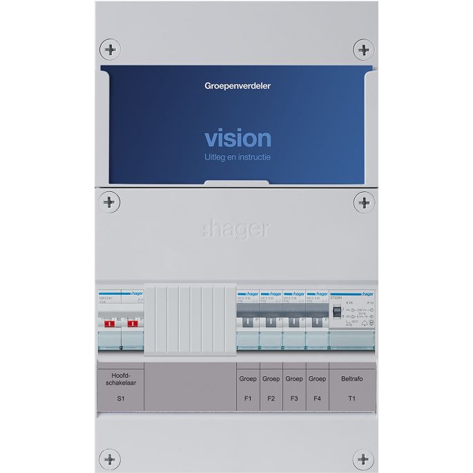 Groepenkast Hager | 4 Groepen 4 x Lichtgroepen 1 x Beltransformator | 1 Fase | VKG004A-T