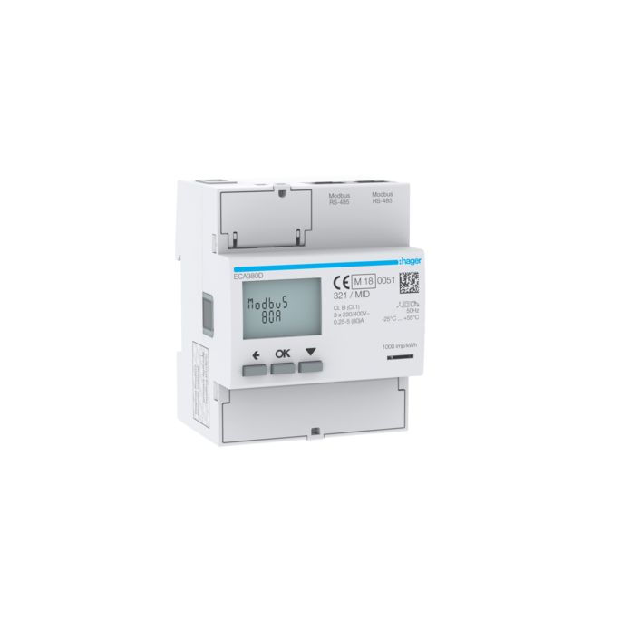 HAGER ECA380D | kWh-meter 80A, 3-fase, MID, geijkt | ECA380D