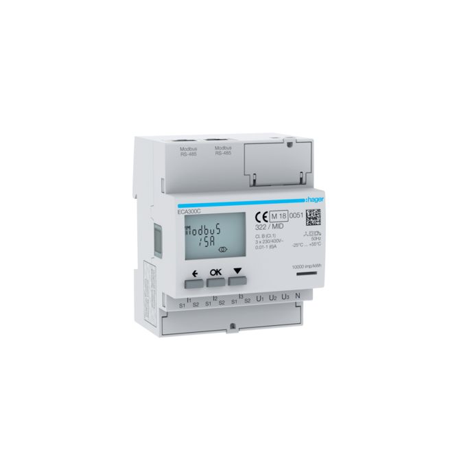 HAGER ECA300C | kWh-meter 5A, 3-fase, MID, geijkt | ECA300C